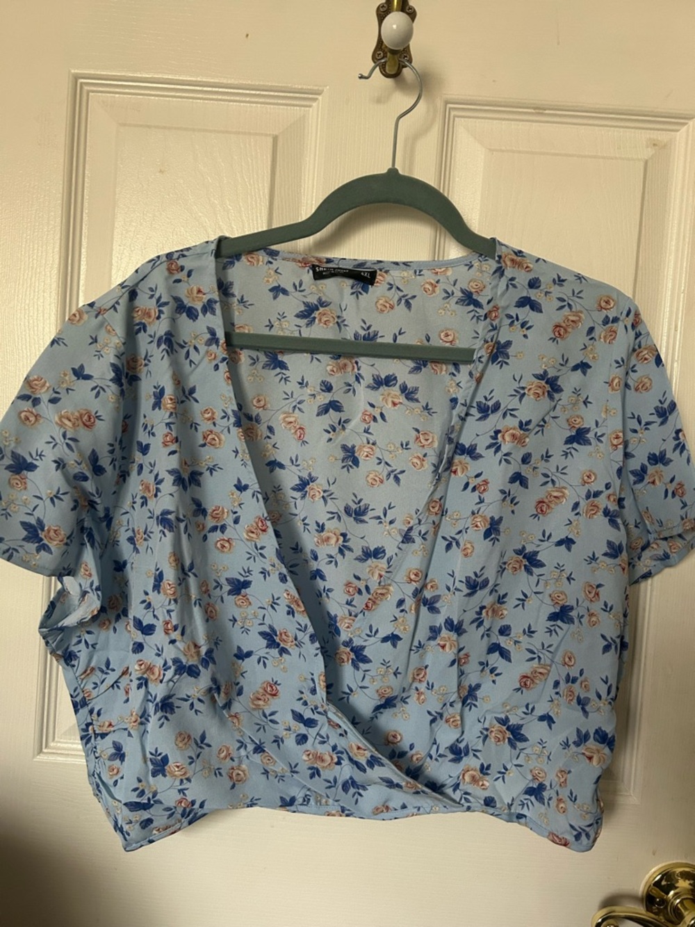 SHEIN Light Blue Floral Wrap Crop Top Skirt Set 4XL